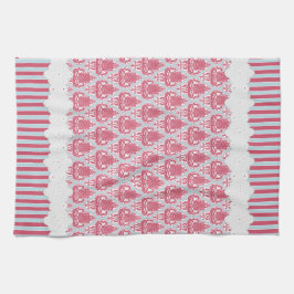 ぼろぼろの上品のばら色及び青のダマスク織は及び縞で飾ります キッチンタオル