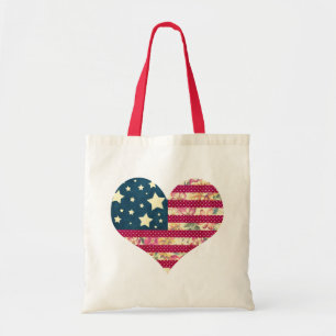 ぼろぼろの上品 の米国旗のハート トートバッグ