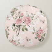 ぼろぼろの上品、フランスのな上品、ヴィンテージ、素朴な花柄pa ラウンドクッション (正面)