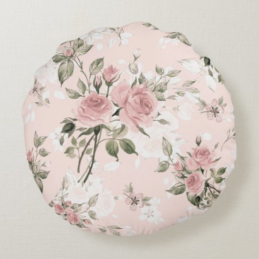 ぼろぼろの上品、フランスのな上品、ヴィンテージ、素朴な花柄pa ラウンドクッション (裏面)