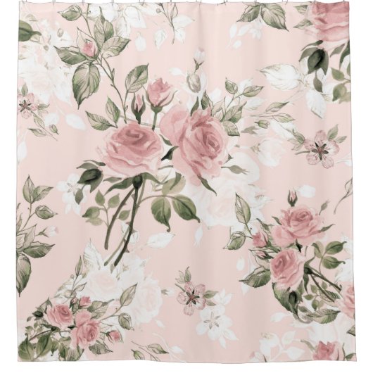 ぼろぼろの上品、フランスのな上品、ヴィンテージ、素朴な花柄pi シャワーカーテン (正面)