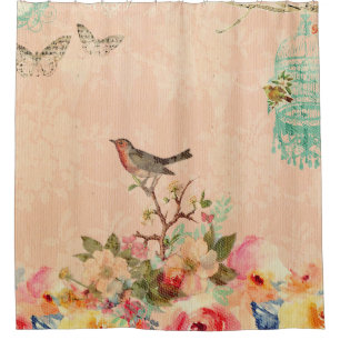 ぼろぼろの上品、鳥、蝶、レース、花柄、国CH シャワーカーテン
