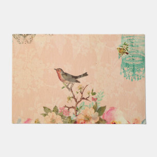 ぼろぼろの上品、鳥、蝶、レース、花柄、国CH ドアマット