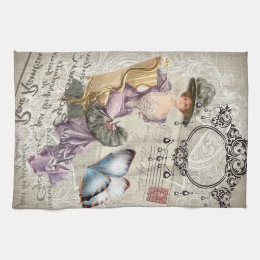 ぼろぼろの優雅のシャンデリアのヴィンテージのビクトリア時代の人 キッチンタオル (横)