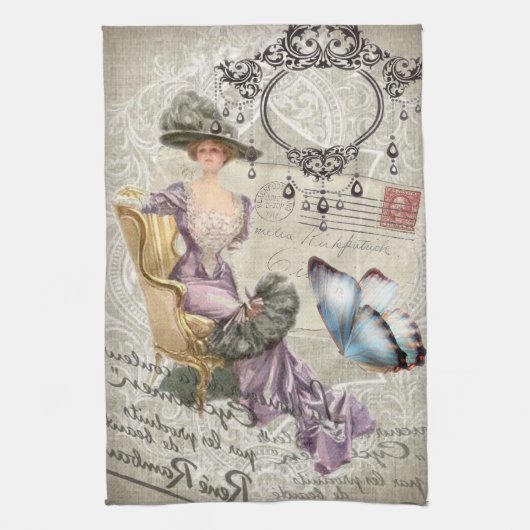 ぼろぼろの優雅のシャンデリアのヴィンテージのビクトリア時代の人 キッチンタオル (縦)
