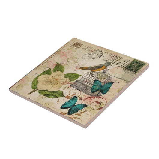 ぼろぼろの優雅の植物の花の鳥のフランス語 タイル (側面)