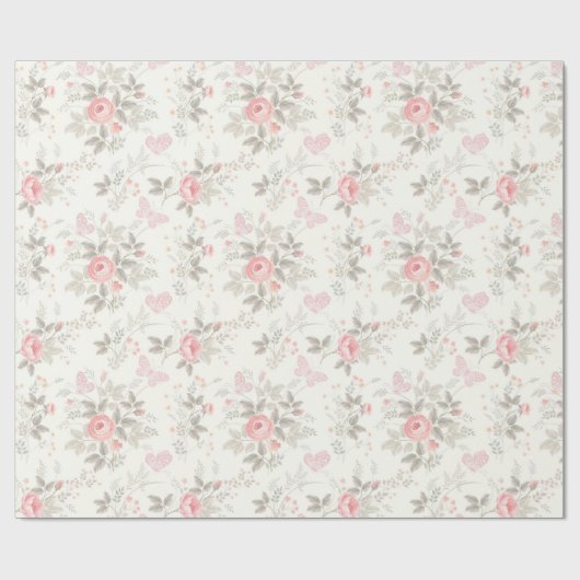 ぼろぼろの旧式なピンクのバラのアイボリーの暗灰色 ラッピングペーパー (フラット)