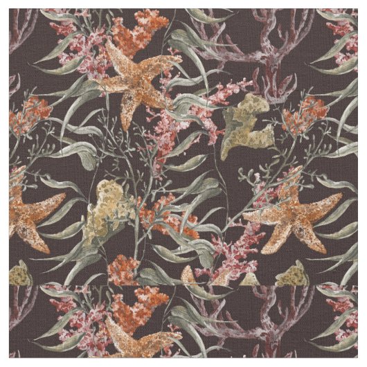 ぼろぼろの海洋生物パターン ファブリック (クローズアップ)