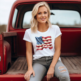 ぼろぼろの米国国旗7月4日 Tシャツ