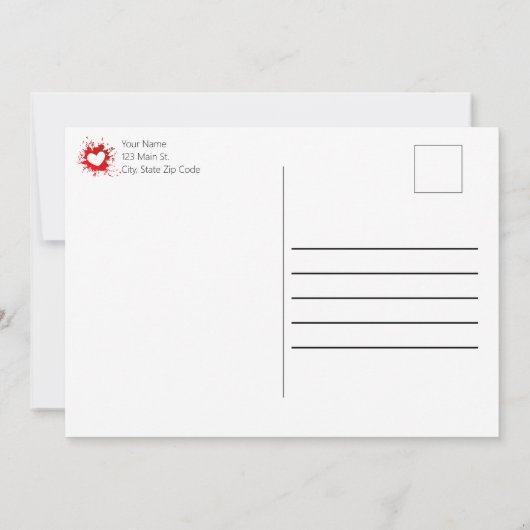 ぼろぼろの紙とヘッ絵を描ターのバレンタインカード 案内状 (裏面)