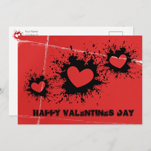 ぼろぼろの紙とヘッ絵を描ターのバレンタインカード 案内状 (正面/裏面)