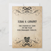 ぼろぼろの素朴で黒いハートの結婚式招待状 招待状 (裏面)