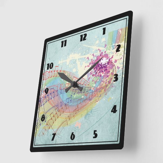 ぼろぼろの質のレトロの虹および音楽ノート スクエア壁時計 (傾斜)