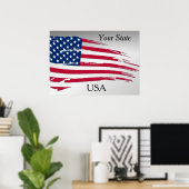 ぼろぼろアメリカ国旗 あなたの州 USA ポスター (ホームオフィス)
