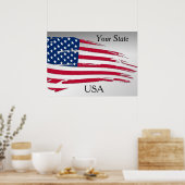 ぼろぼろアメリカ国旗 あなたの州 USA ポスター (キッチン)