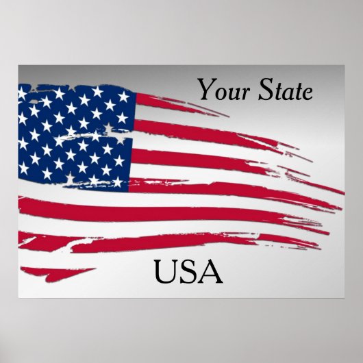 ぼろぼろアメリカ国旗 あなたの州 USA ポスター (正面)
