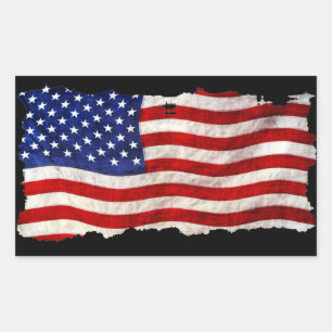 ぼろぼろグランジの愛国米国国旗、統一された州 長方形シール