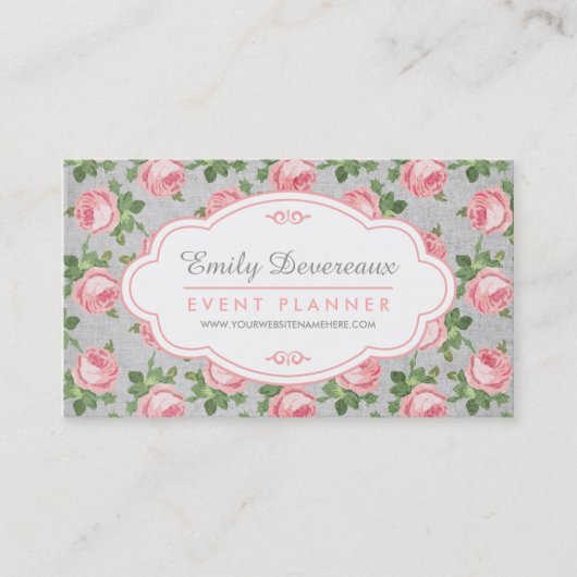 ぼろぼろ及びシックなヴィンテージのばら色の花のパーソナライズ 名刺 (正面)
