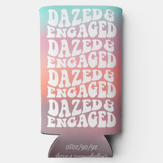 ぼんやりとエンゲージ アクア ピンク レトロ テキスト デザイン オーダーメイド スリム缶クーラー (裏面)