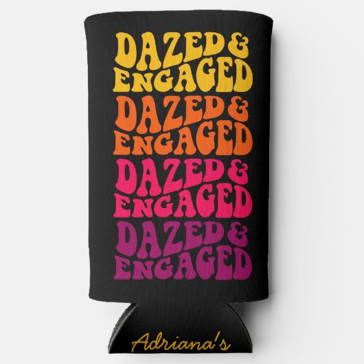 ぼんやりと夢中 レトロ レインボー タイポグラフィ カスタム スリム缶クーラー (正面)