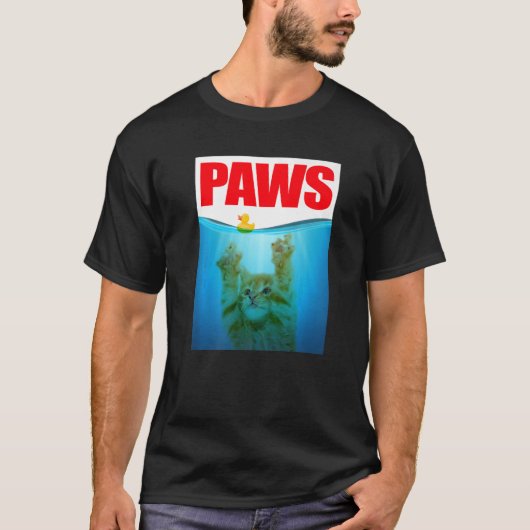 ぽぅず かわいい子猫 ネコと黄色のゴムのあひる Tシャツ (正面)