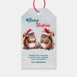 ぽちゃぽちゃのリスのサンタハメリークリスマス雪 ギフトタグ
