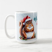 ぽちゃぽちゃのリスのサンタハメリークリスマス雪 コーヒーマグカップ (左)
