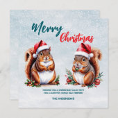 ぽちゃぽちゃのリスのサンタハメリークリスマス雪 シーズンカード (正面/裏面)