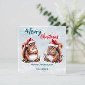 ぽちゃぽちゃのリスのサンタハメリークリスマス雪 シーズンカード (スタンド正面)