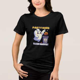 ぽっちゃりかわいい幽霊捨てごみを知恵で トライブレンドTシャツ