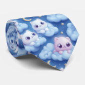 「ぽっちゃりかわいい猫と雲3Dシームレスパターン ネクタイ (ロール)
