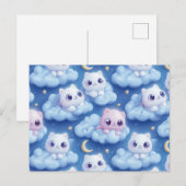 「ぽっちゃりかわいい猫と雲3Dシームレスパターン ポストカード (正面/裏面)