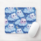 「ぽっちゃりかわいい猫と雲3Dシームレスパターン マウスパッド (マウス)