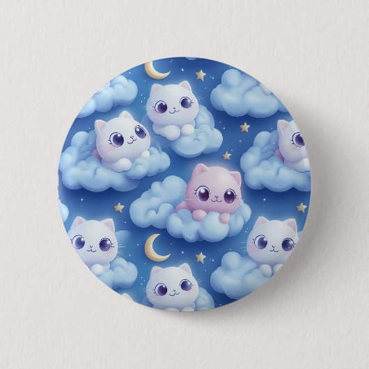 「ぽっちゃりかわいい猫と雲3Dシームレスパターン 缶バッジ (正面)