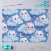 「ぽっちゃりかわいい猫と雲3Dシームレスパターン 薄葉紙 (クラフト)