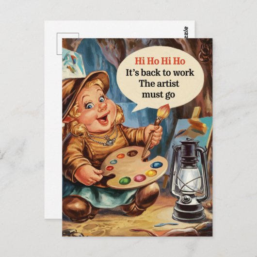 ぽっちゃりしたアーティスト・ドワーフが仕事に戻る ポストカード (正面/裏面)