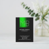 ぽっちゃりしたグリーンストライプブラック背景名刺 名刺 (スタンド正面)