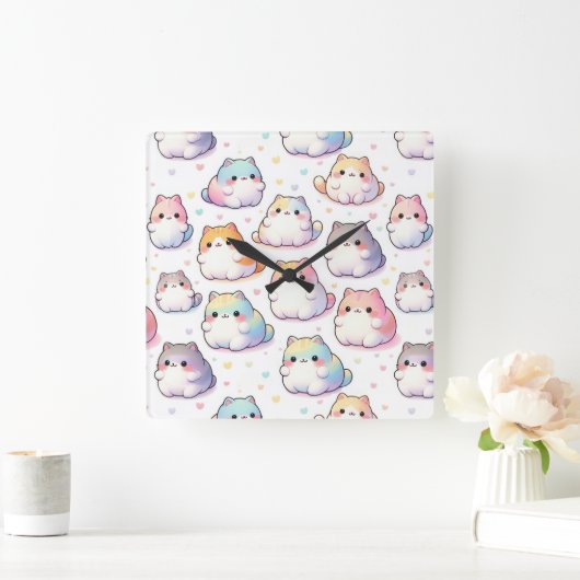 ぽっちゃりした漫画キャットコレクションとハート スクエア壁時計 (ホーム)