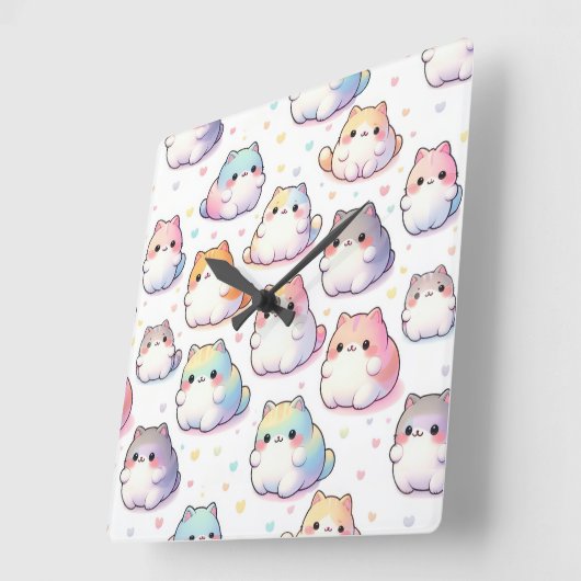 ぽっちゃりした漫画キャットコレクションとハート スクエア壁時計 (傾斜)