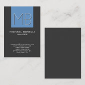 ぽっちゃりした青いグレーのシックなモノグラム名刺 名刺 (正面/裏面)