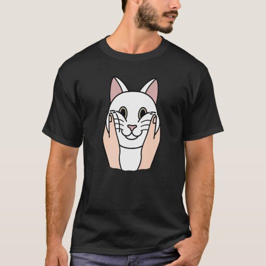 ぽっちゃりした頬ホワイトキャットペット Tシャツ (正面)