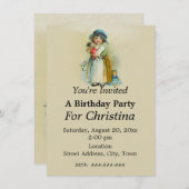 ぽっちゃりした頬ヴィンテージ誕生日女の子人形タン 招待状 (正面/裏面)