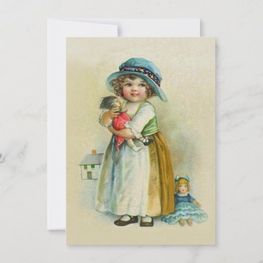 ぽっちゃりした頬ヴィンテージ誕生日女の子人形タン 招待状 (裏面)