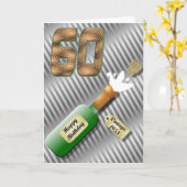 ぽんと鳴るシャンペンのボトルの第60バースデー・カード カード (黄色い花)