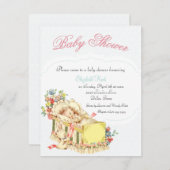 まぐさ桶および花の中のヴィンテージのベビーシャワーのベビー 招待状 (正面/裏面)