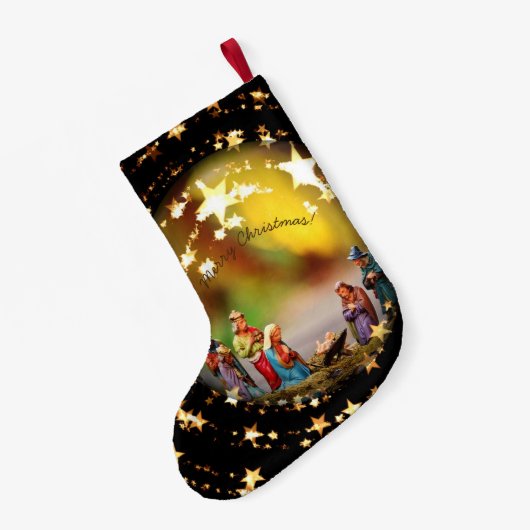 まぐさ桶の星明かりのクリスマスの出生場面イエス・キリスト スモールクリスマスストッキング (裏面 (吊り時))