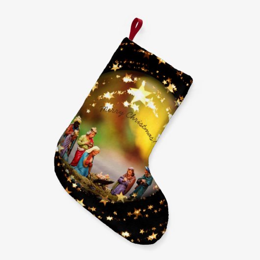 まぐさ桶の星明かりのクリスマスの出生場面イエス・キリスト スモールクリスマスストッキング (正面 (吊り時))
