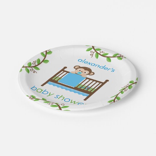 まぐさ桶の男の子の紙皿の小さい猿 ペーパープレート (アングル)