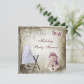 まぐさ桶及びピンクの雪だるまの休日のベビーシャワー 招待状 (スタンド正面)