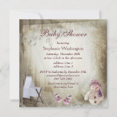 まぐさ桶及びピンクの雪だるまの休日のベビーシャワー 招待状 (裏面)